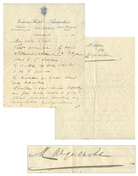Mata Hari Autograph Letter Signed to Her Lover, Piet van der Hem -- ''...Want to come and talk to me a little at 9 pm?...''